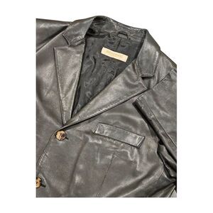Vintage Bruno Magli Black Leather Jacket Blazer 3‎ Button Made In Italy Men's 40